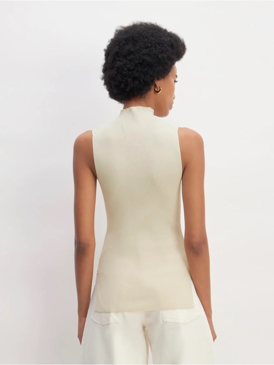 Everlane women’s The Viscose Mock Neck Top fine ribbed Light Beige Size XS NWT - Picture 3 of 9
